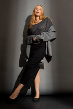 Charcoal Lurex Knit Hi-Lo Top