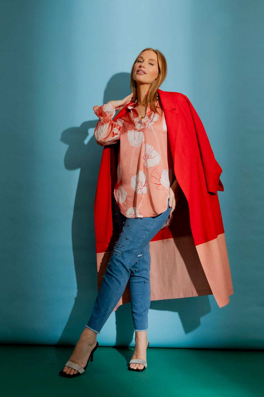 Red / Peach Euro Splice Trench