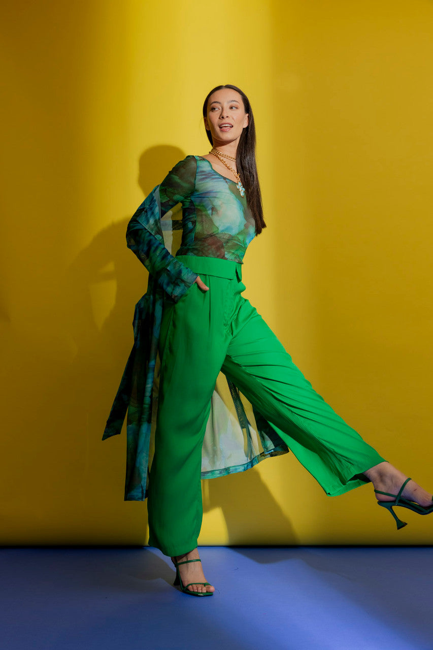 Green Silky Paperbag Pant