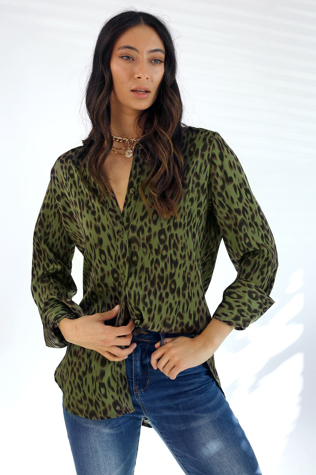 Khaki Animal Silky Asana Shirt - SALE