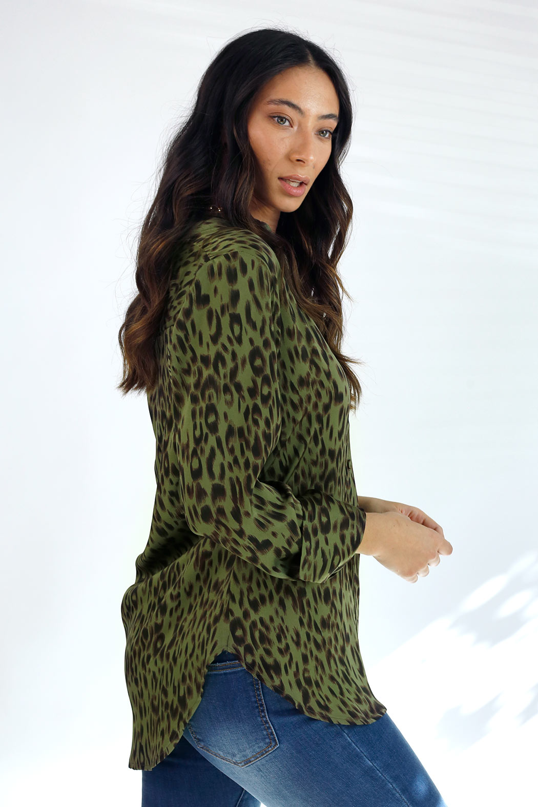 Khaki Animal Silky Asana Shirt - SALE