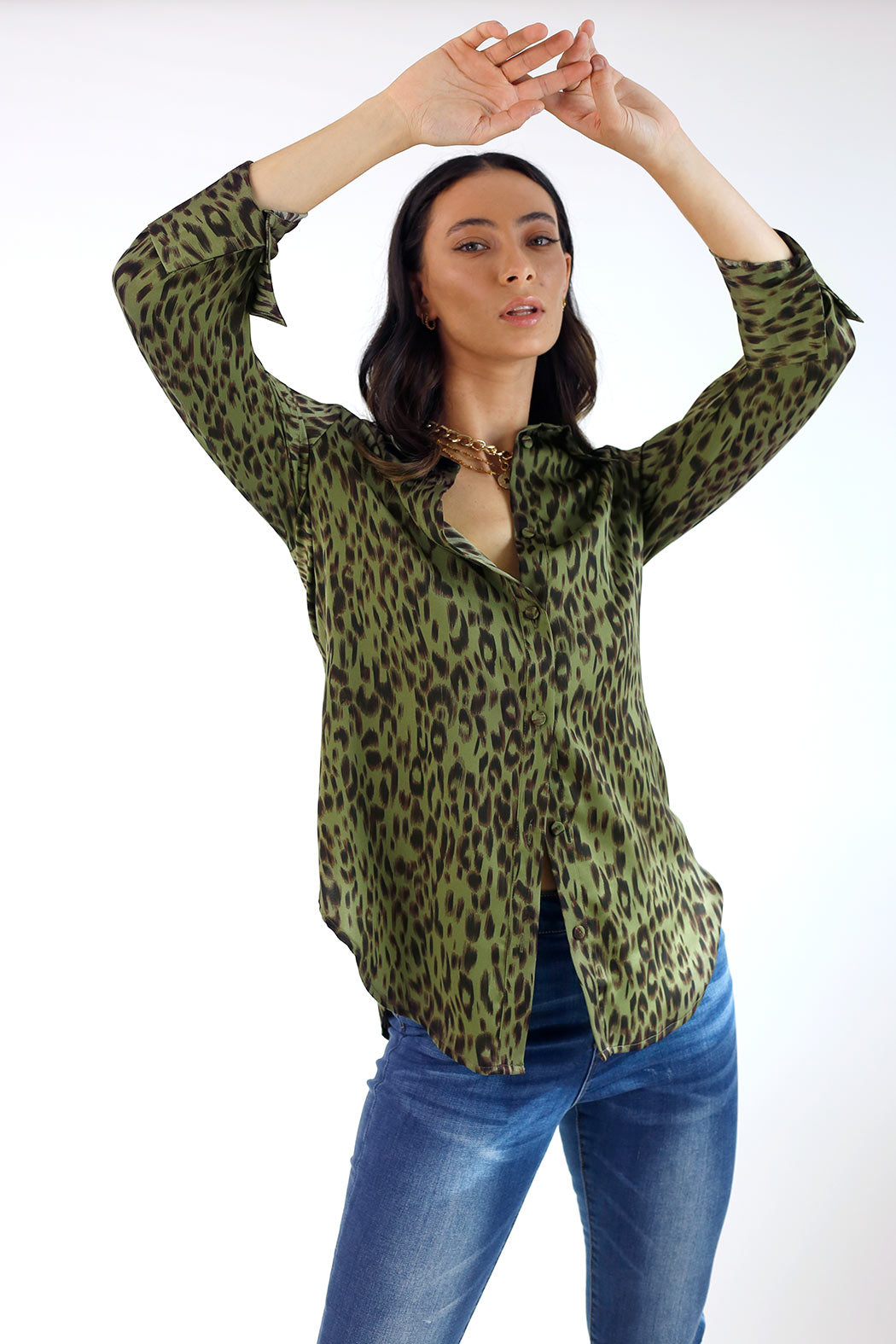 Khaki Animal Silky Asana Shirt - SALE