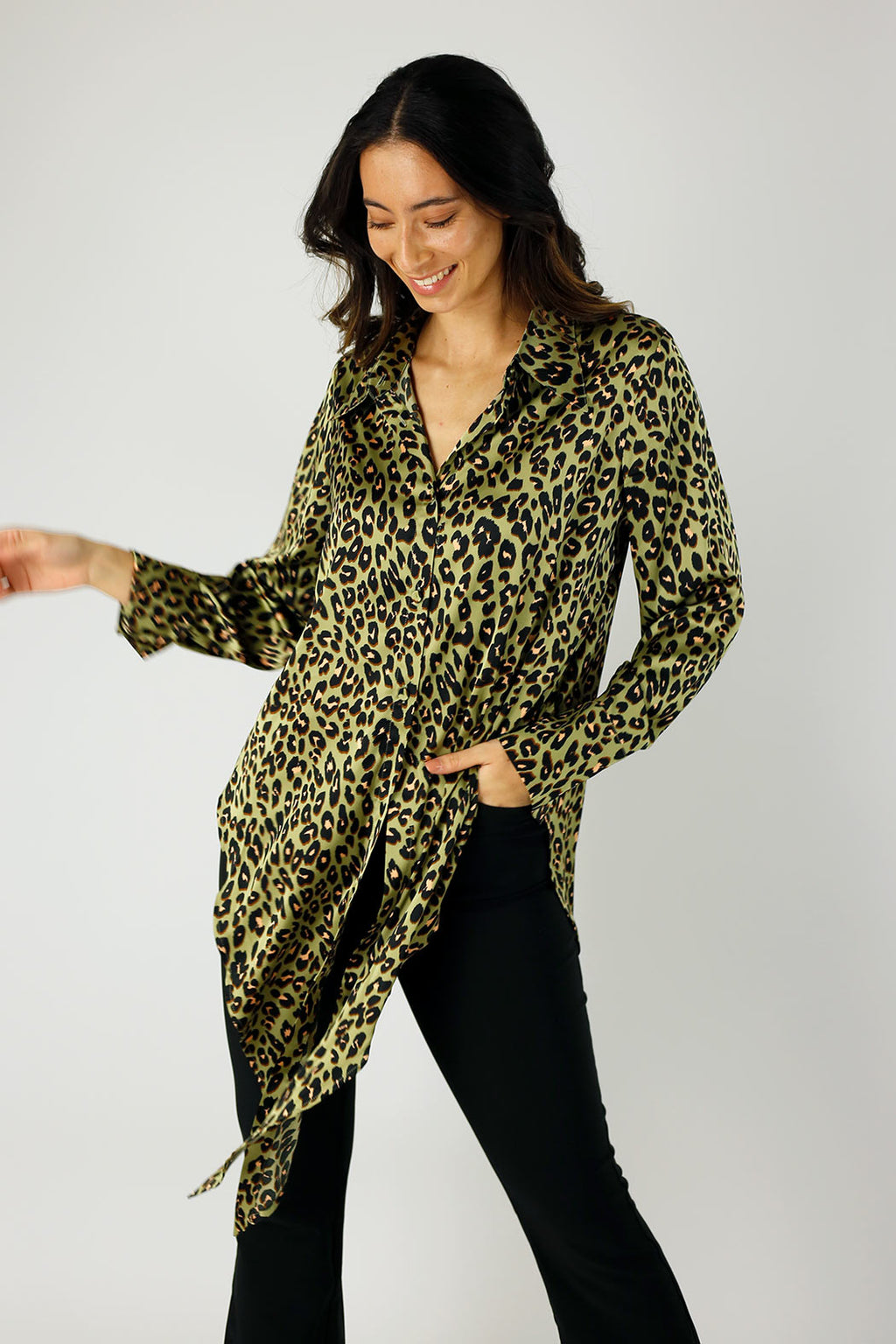 Sage Animal Silky Zhoush Shirt - SALE