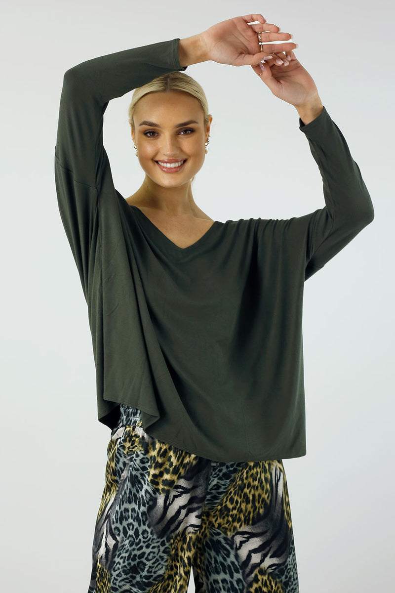Khaki Bamboo Slouch Top