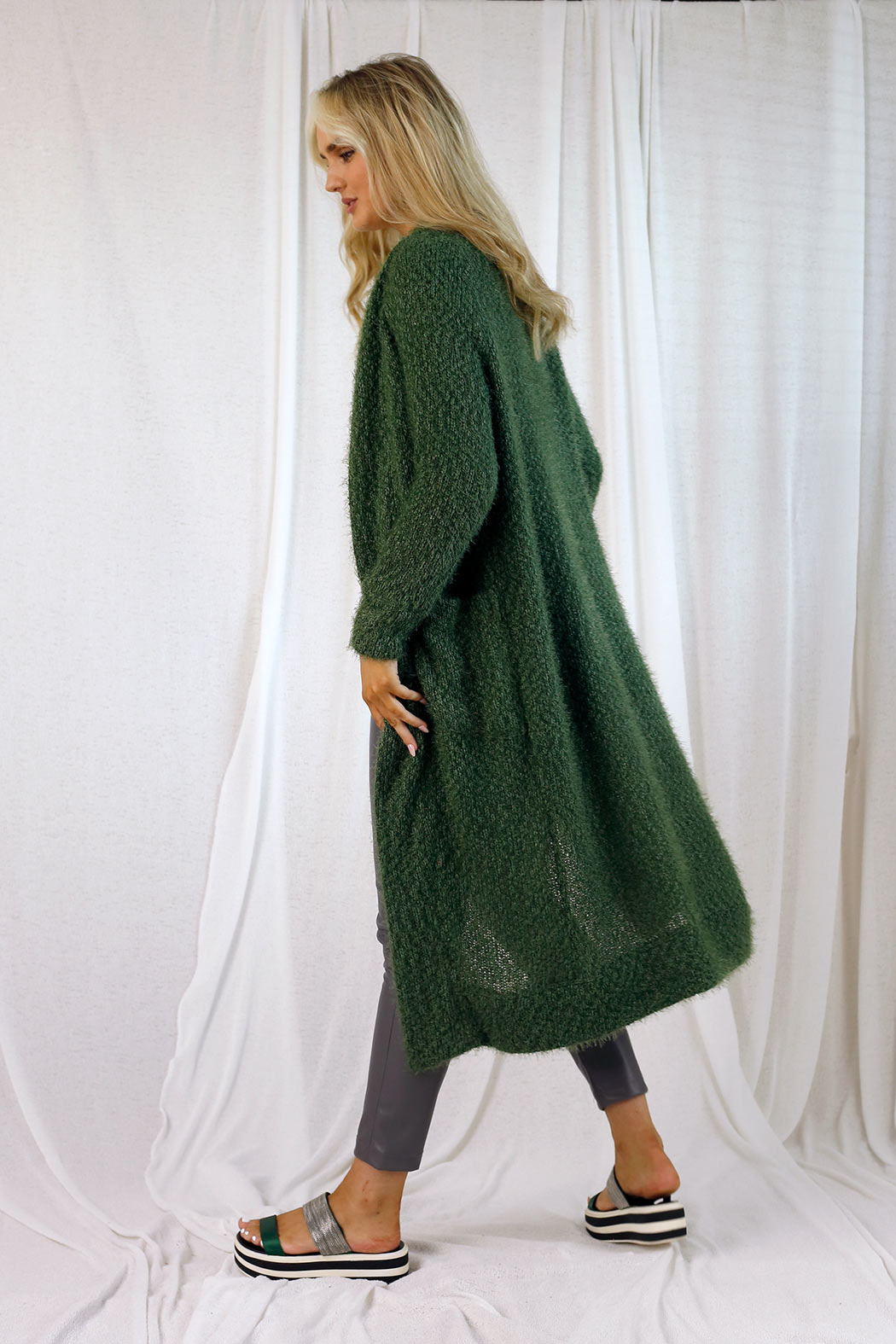 Khaki Fluffy Raglan Cardi - SALE