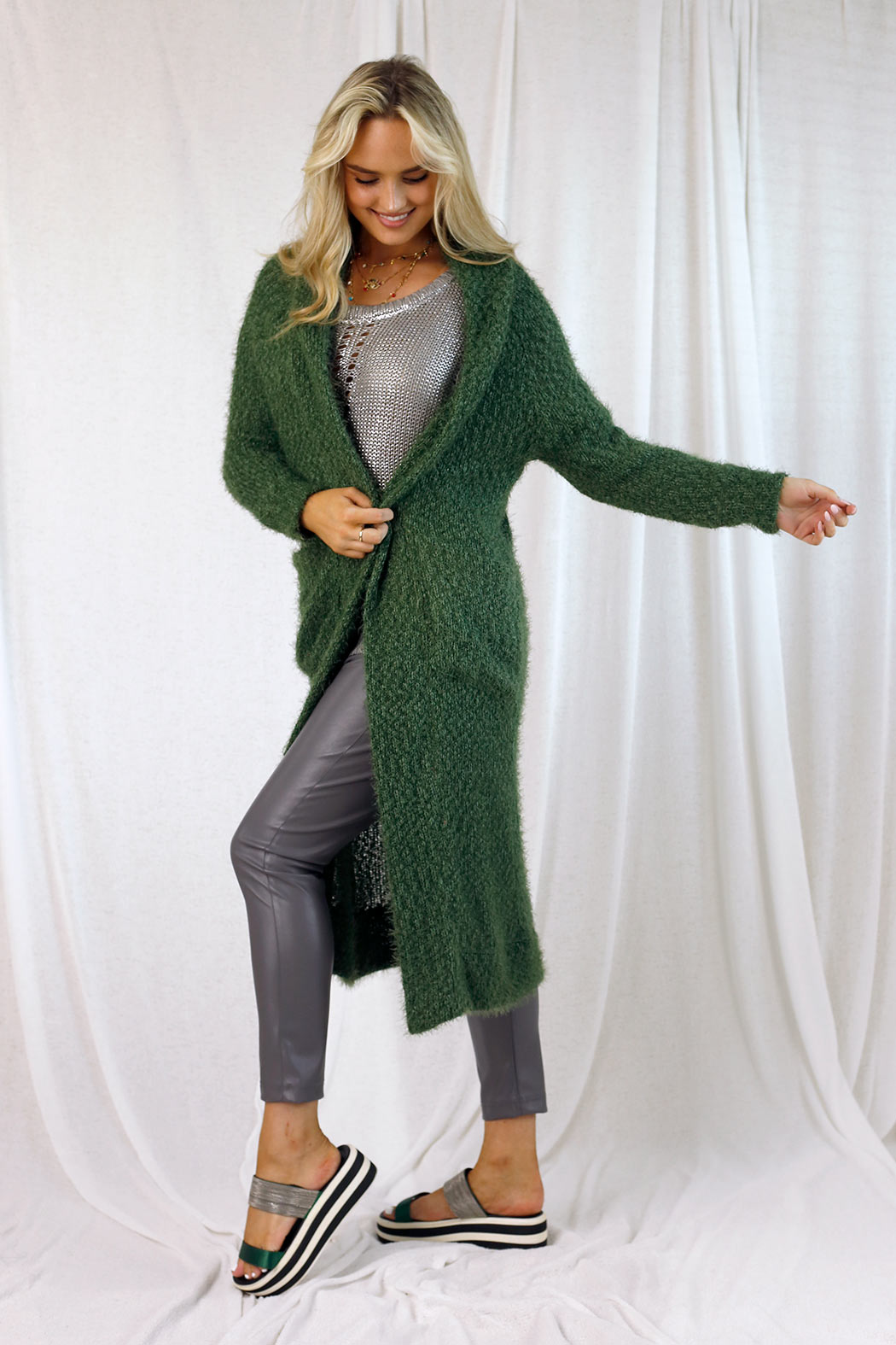 Khaki Fluffy Raglan Cardi - SALE