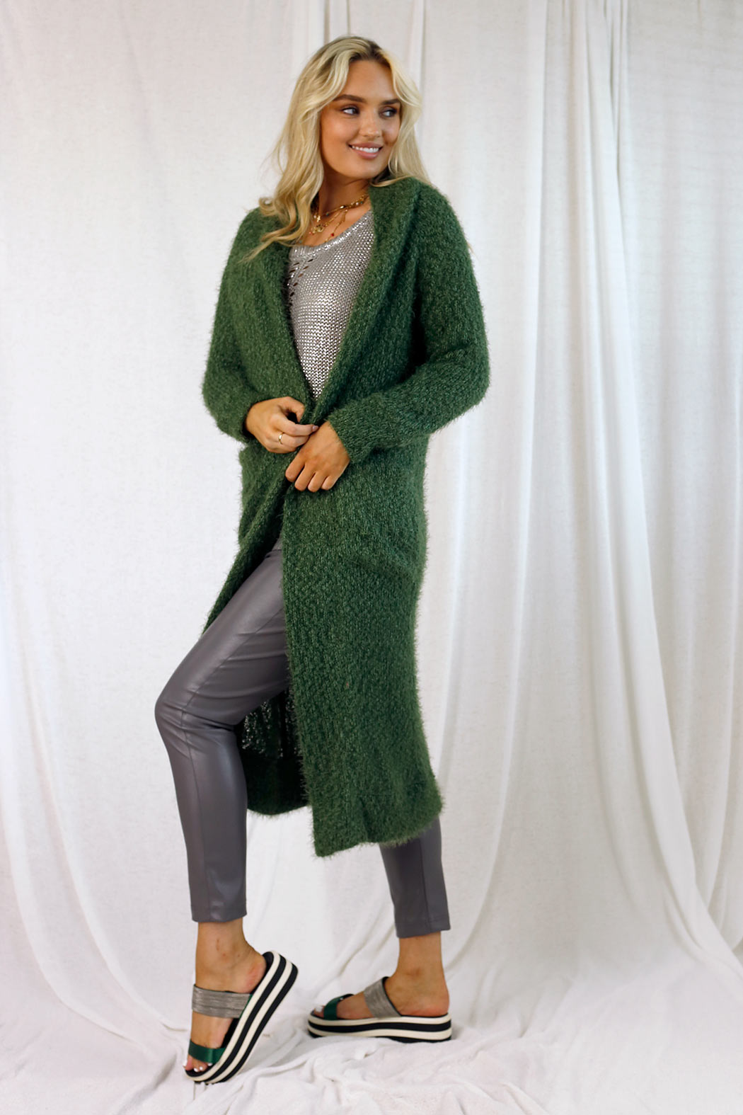 Khaki Fluffy Raglan Cardi - SALE