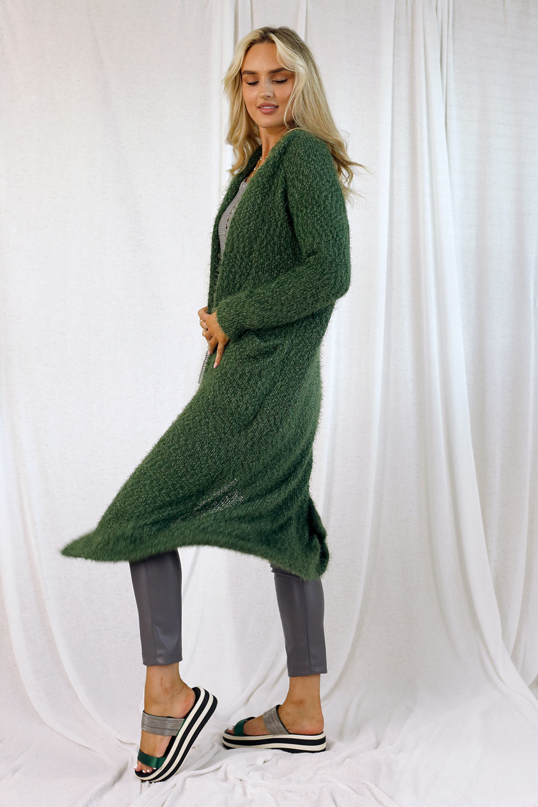 Khaki Fluffy Raglan Cardi - SALE