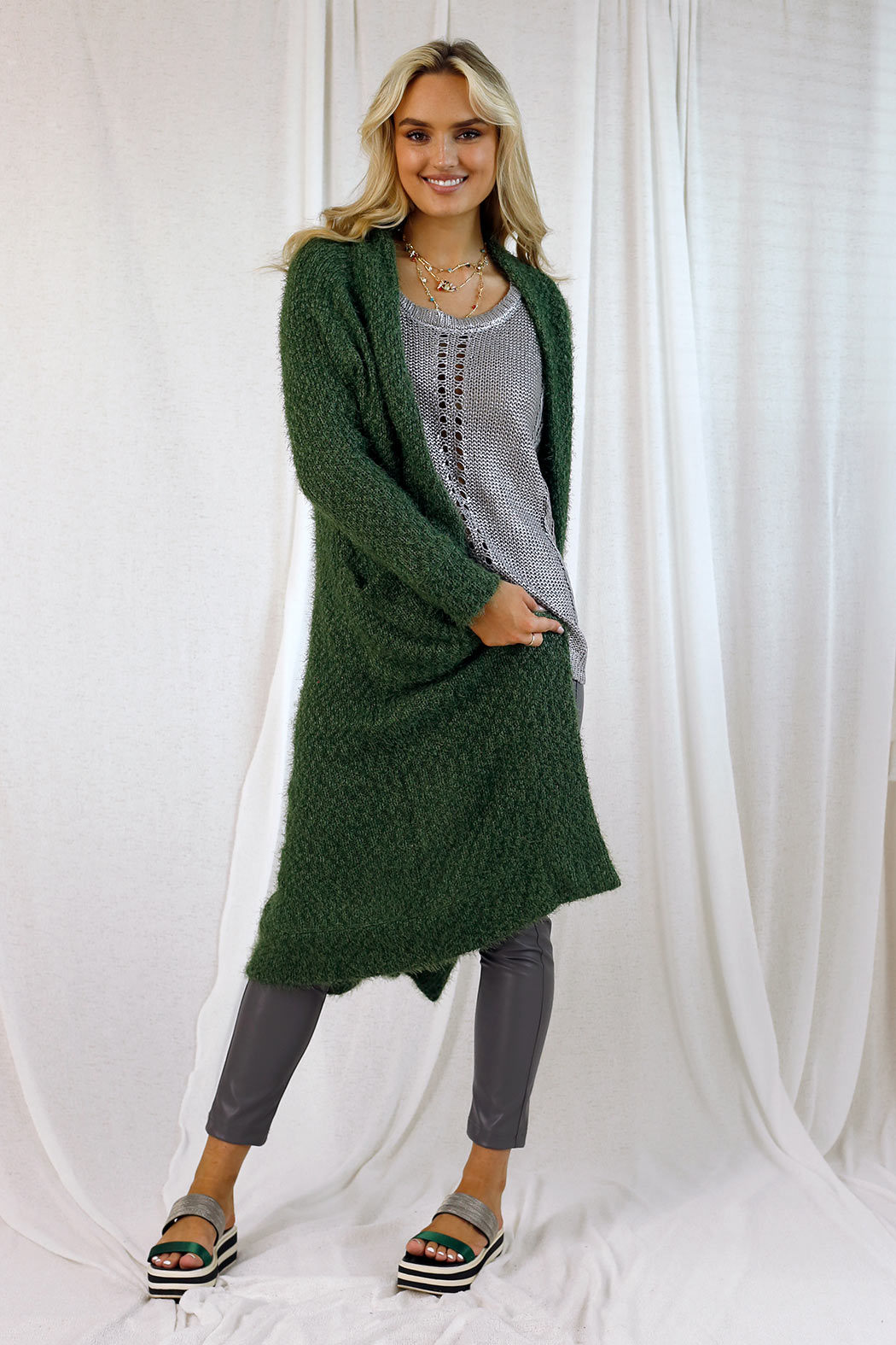 Khaki Fluffy Raglan Cardi - SALE