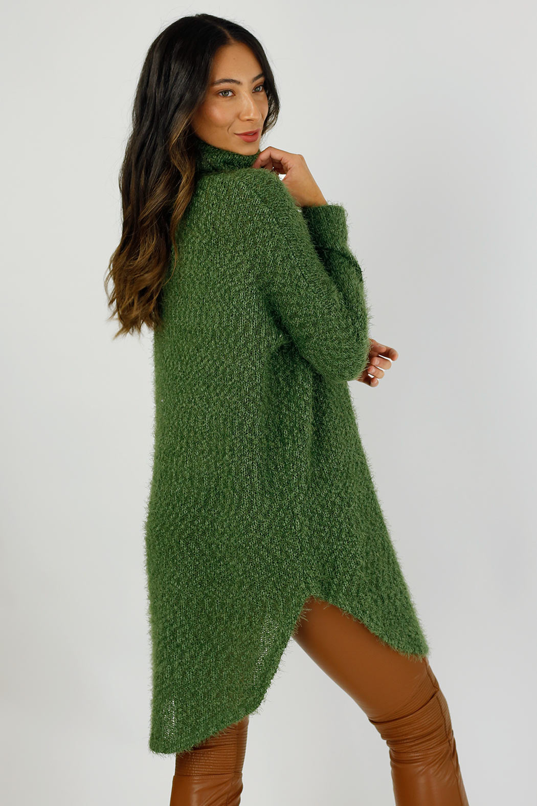 Khaki Fluffy Turtle Jumper - SALE