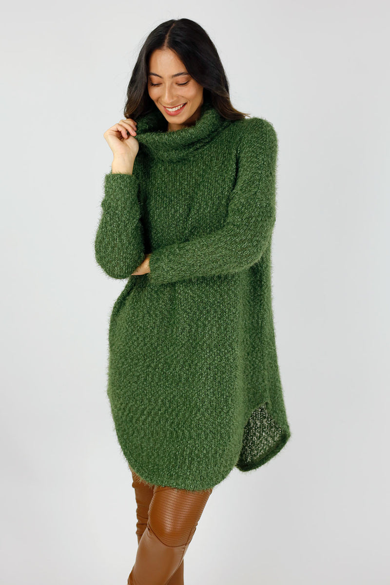 Khaki Fluffy Turtle Jumper - SALE