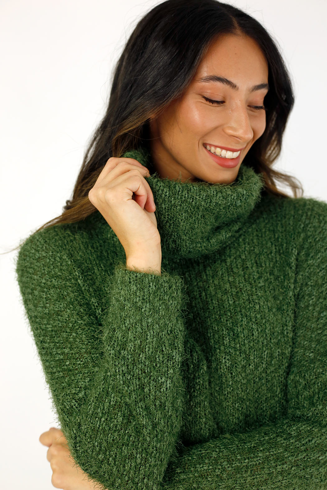 Khaki Fluffy Turtle Jumper - SALE