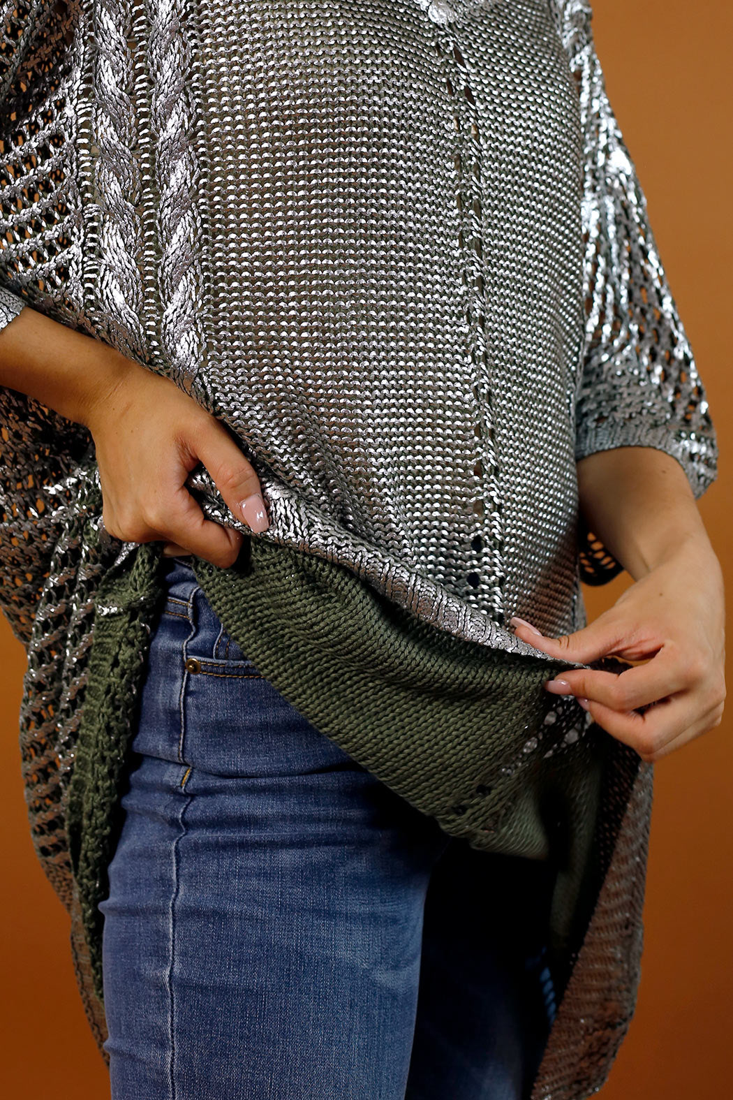 Khaki Foil Crop Jumper