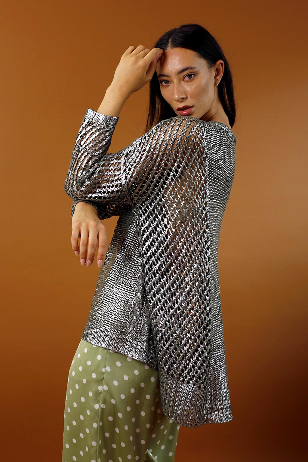 Khaki Foil Crop Jumper