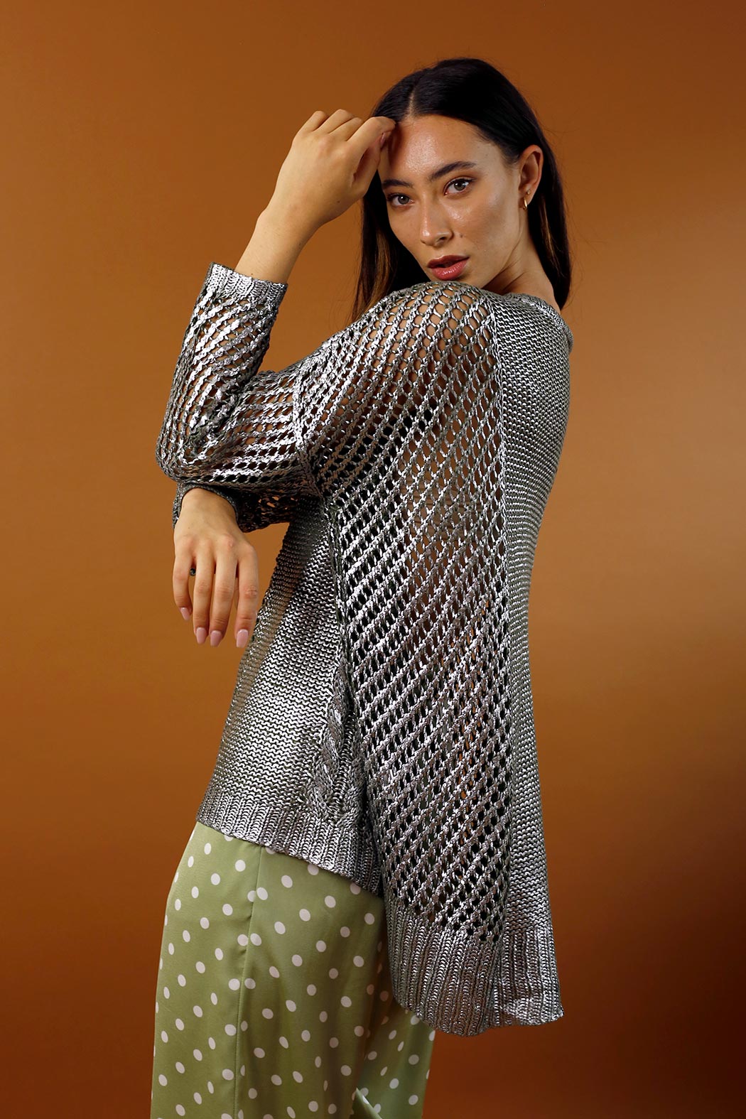 Khaki Foil Crop Jumper