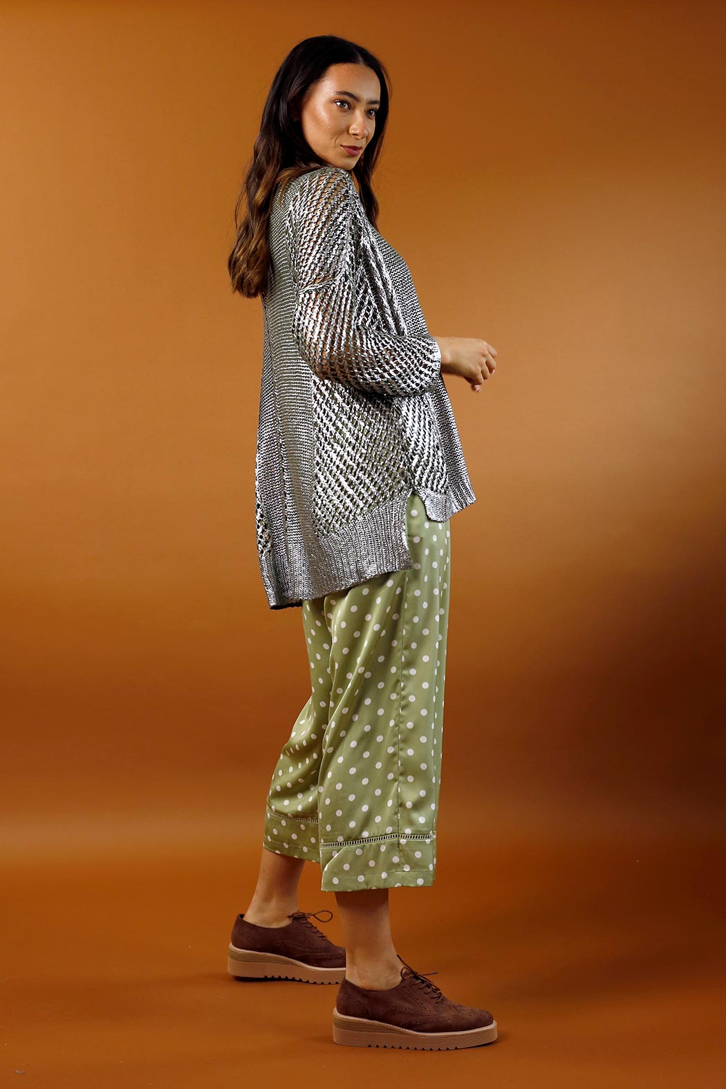 Khaki Foil Crop Jumper