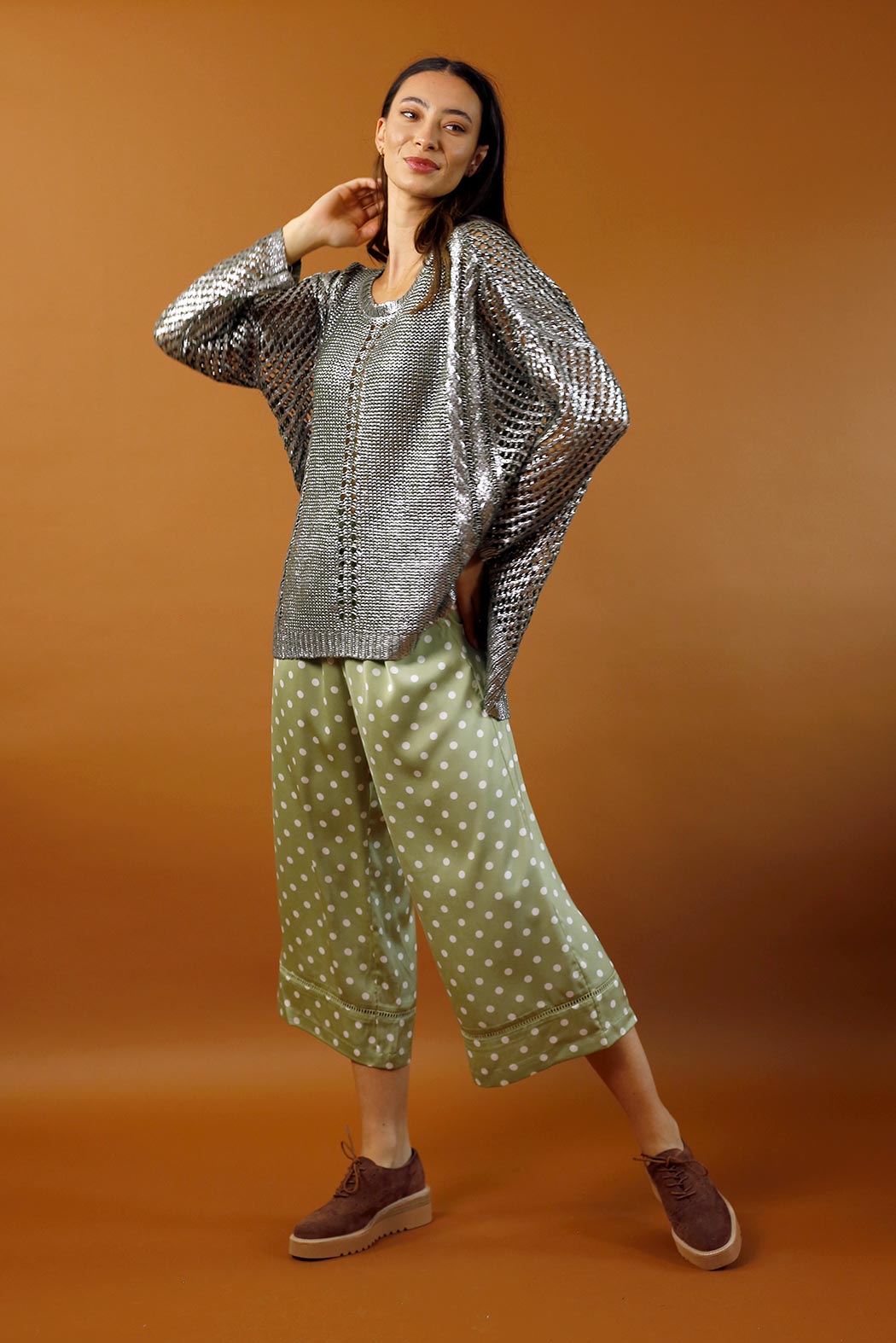 Khaki Foil Crop Jumper