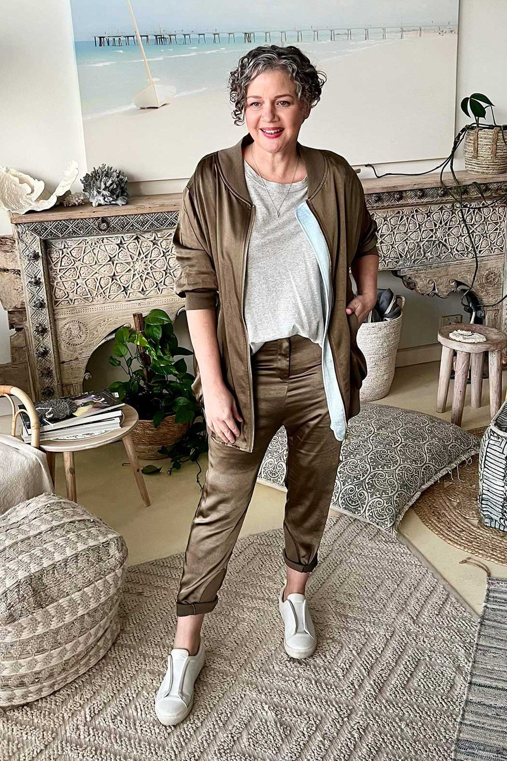 Khaki Satin Droppie - Nt