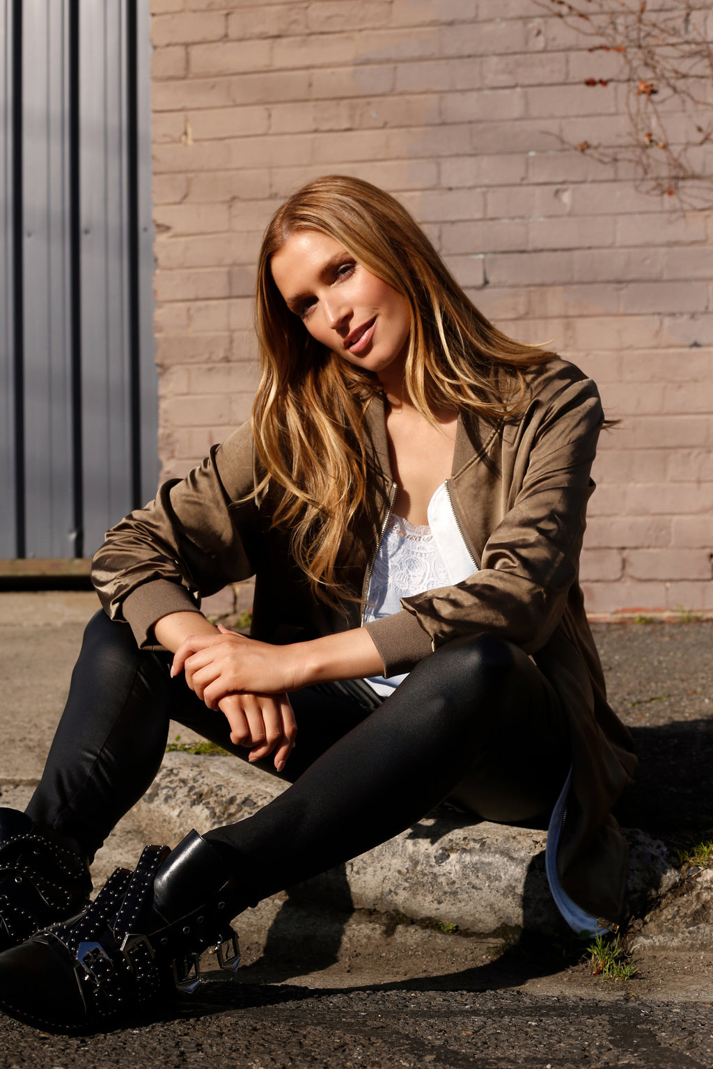 Khaki Satin Bomber Jacket - FINAL SALE