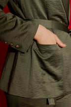 Khaki Crushed Satin Soft Belted Blazer