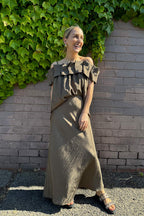Khaki Off Shoulder Ruffle Top