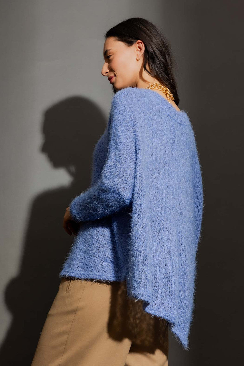 Cornflower Fluffy V Neck Jumper