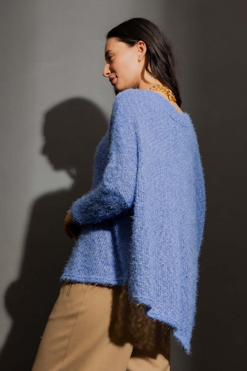 Cornflower Fluffy V Neck Jumper