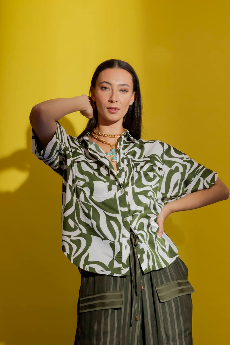 Khaki/White Crop Blake Shirt