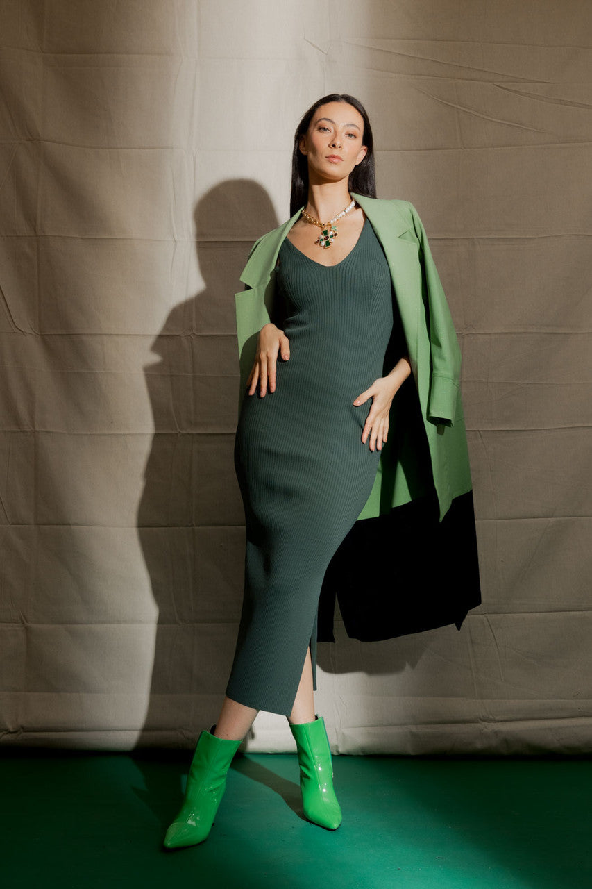 Forest Rib V Neck Dress