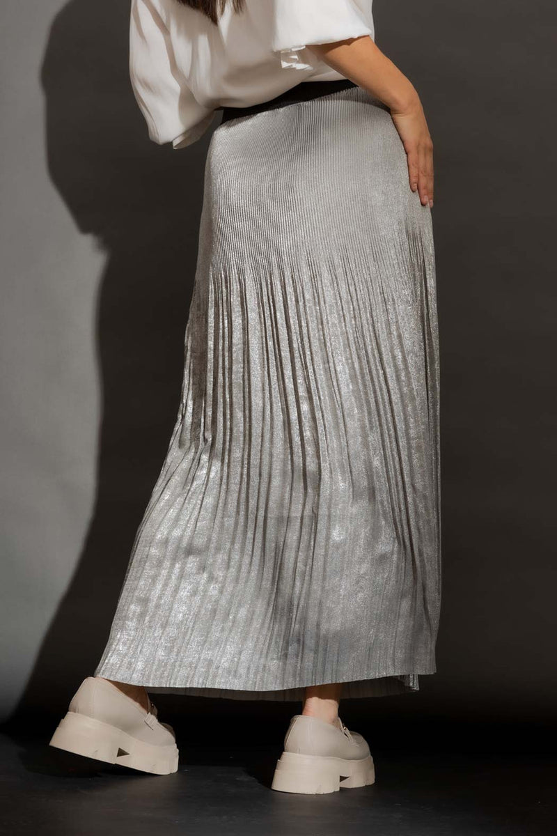 Silver Metallic Pleat Skirt Silver S