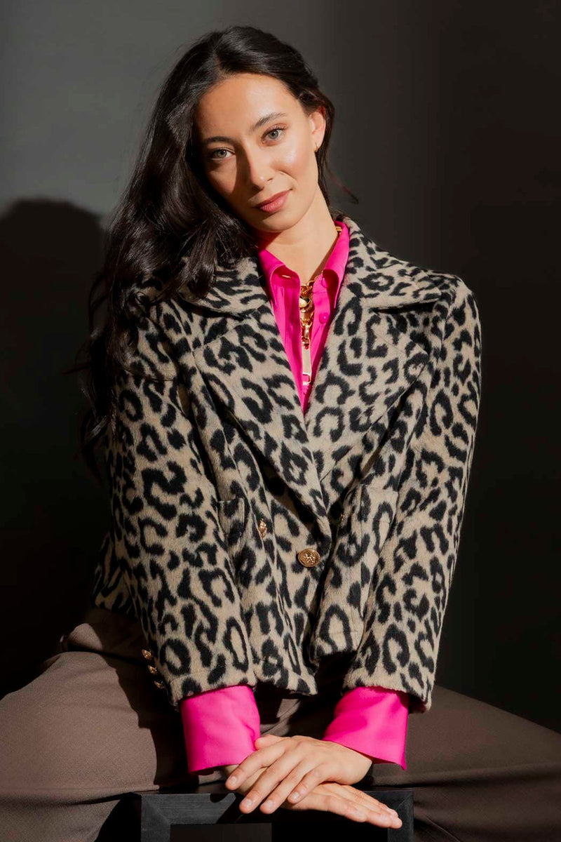 Grey Animal Crop Astra Coat Grey Animal