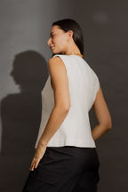 Ivory Sandwashed Linen Tailored Vest