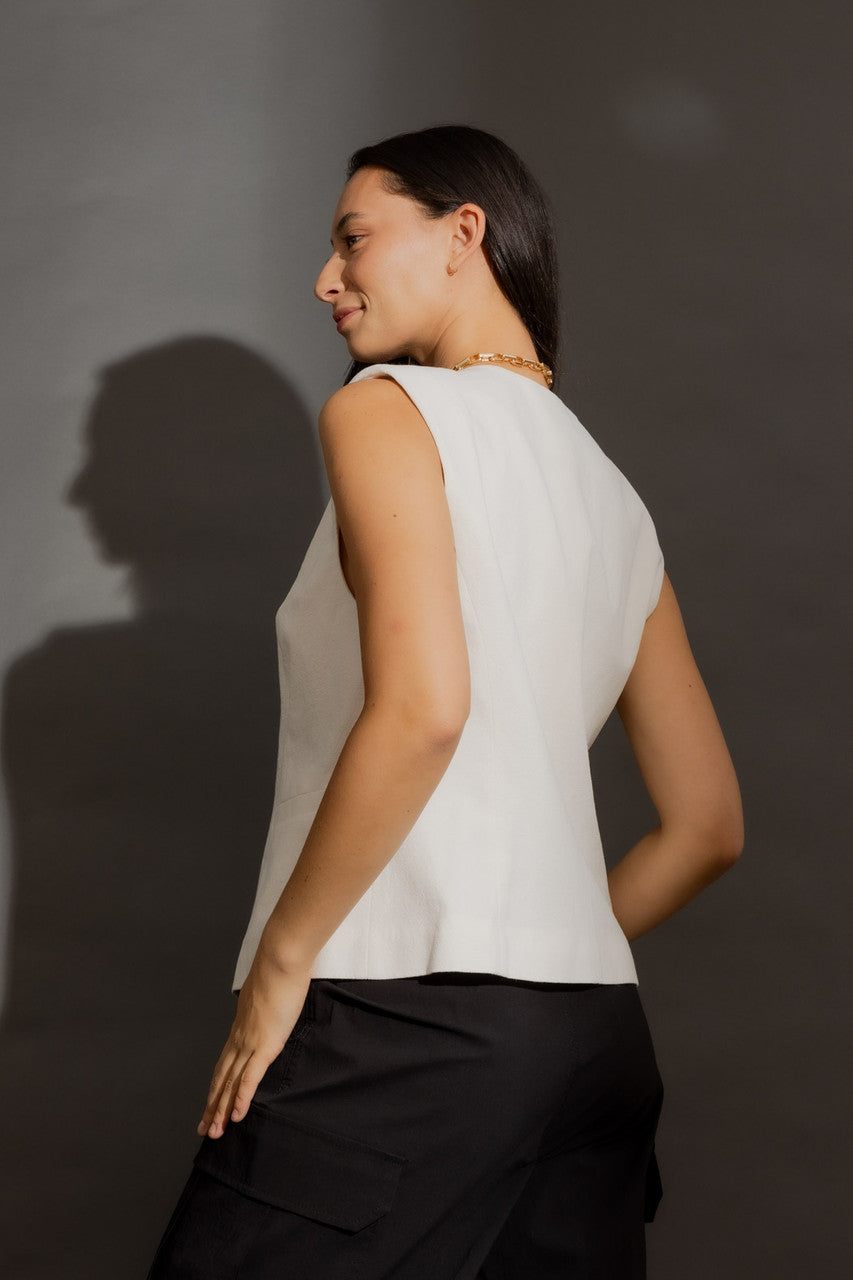 Ivory Sandwashed Linen Tailored Vest