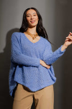 Cornflower Fluffy V Neck Jumper