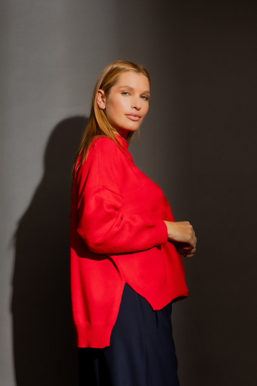 Red Mock Neck Drop Shoulder Jumper Red S