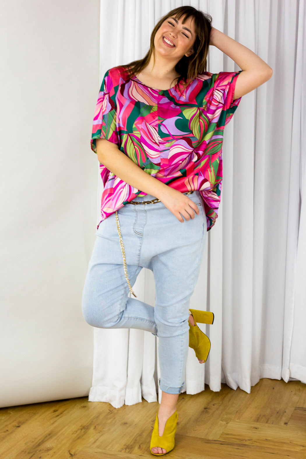 Pink Leaf Silky Over Top - Final Sale