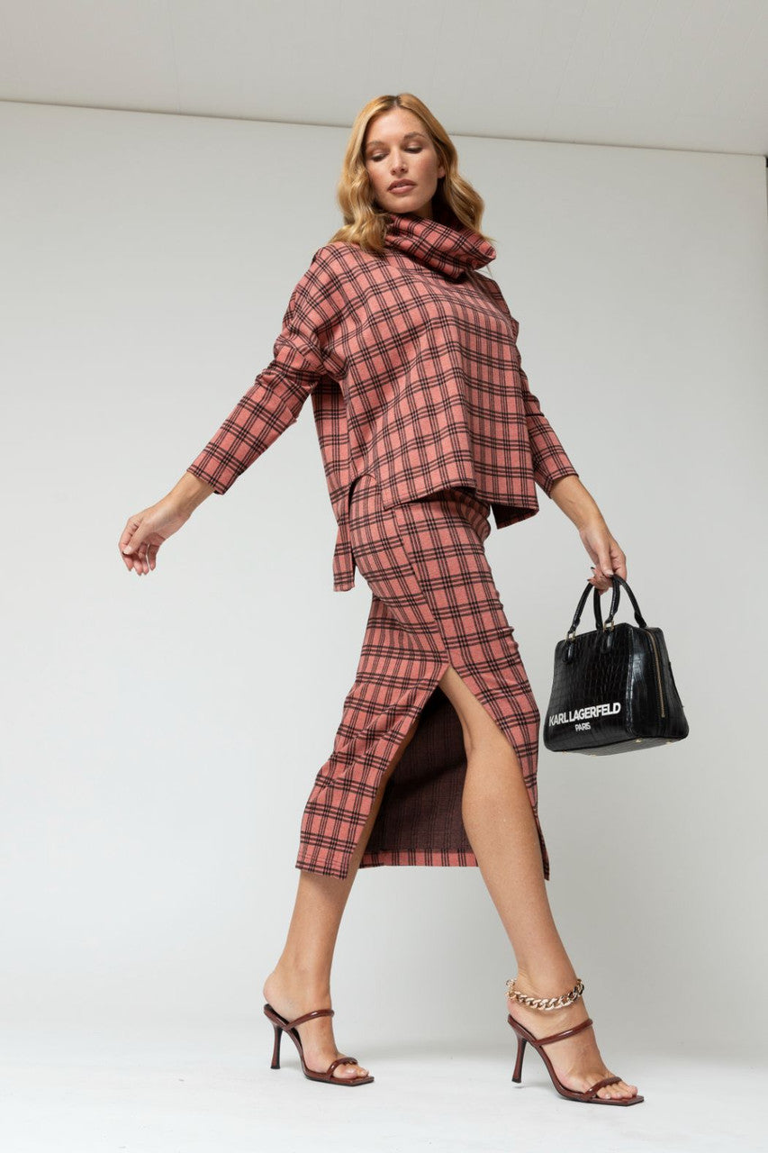 Pink Check Gigi Roll Neck Top - Sale