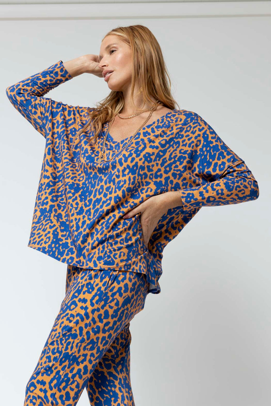 Blue Yellow Bamboo Slouch Top - Final Sale