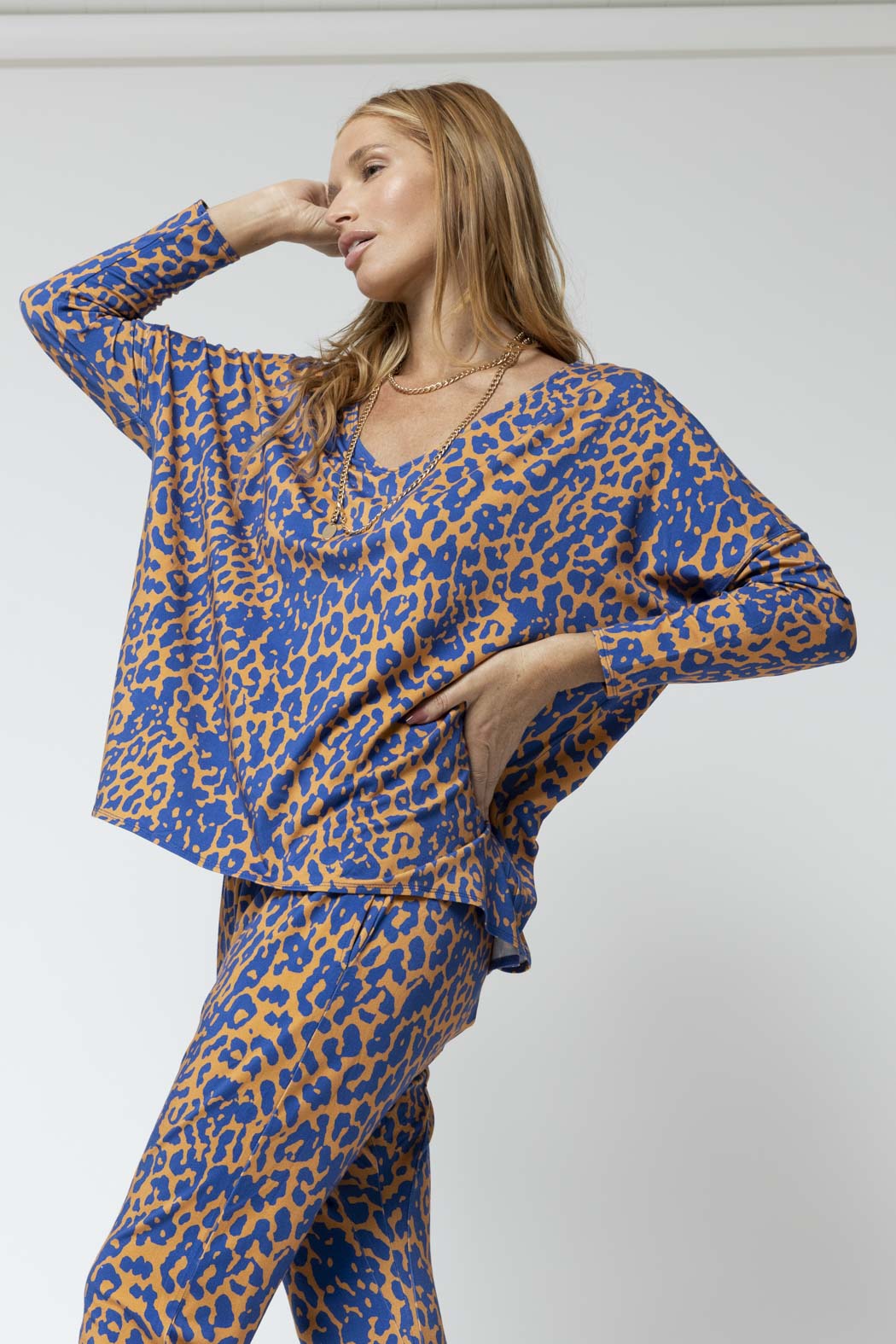 Blue Yellow Bamboo Slouch Top - Final Sale