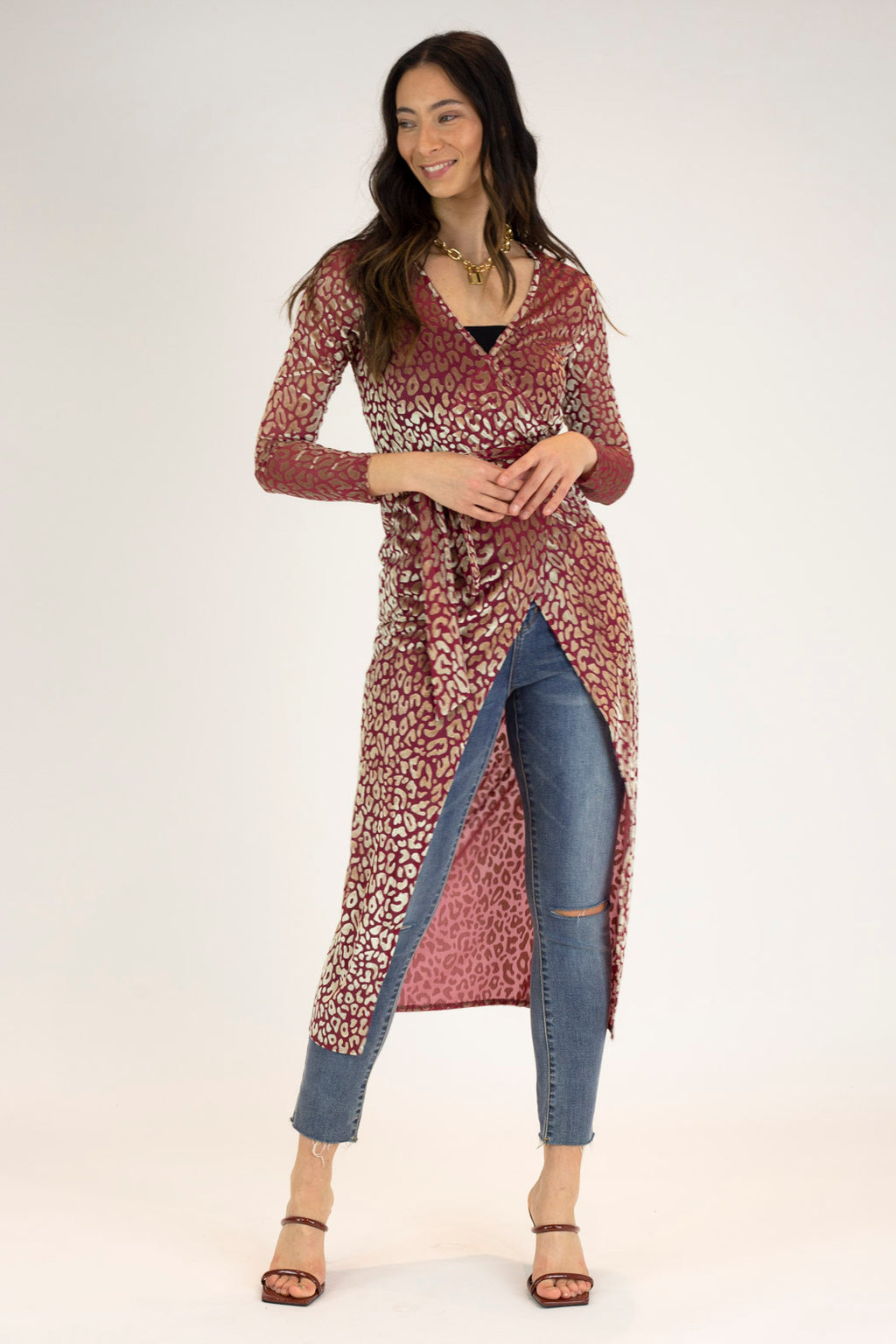 Pink Gold Animal Mesh Wrap Dress - Final Sale