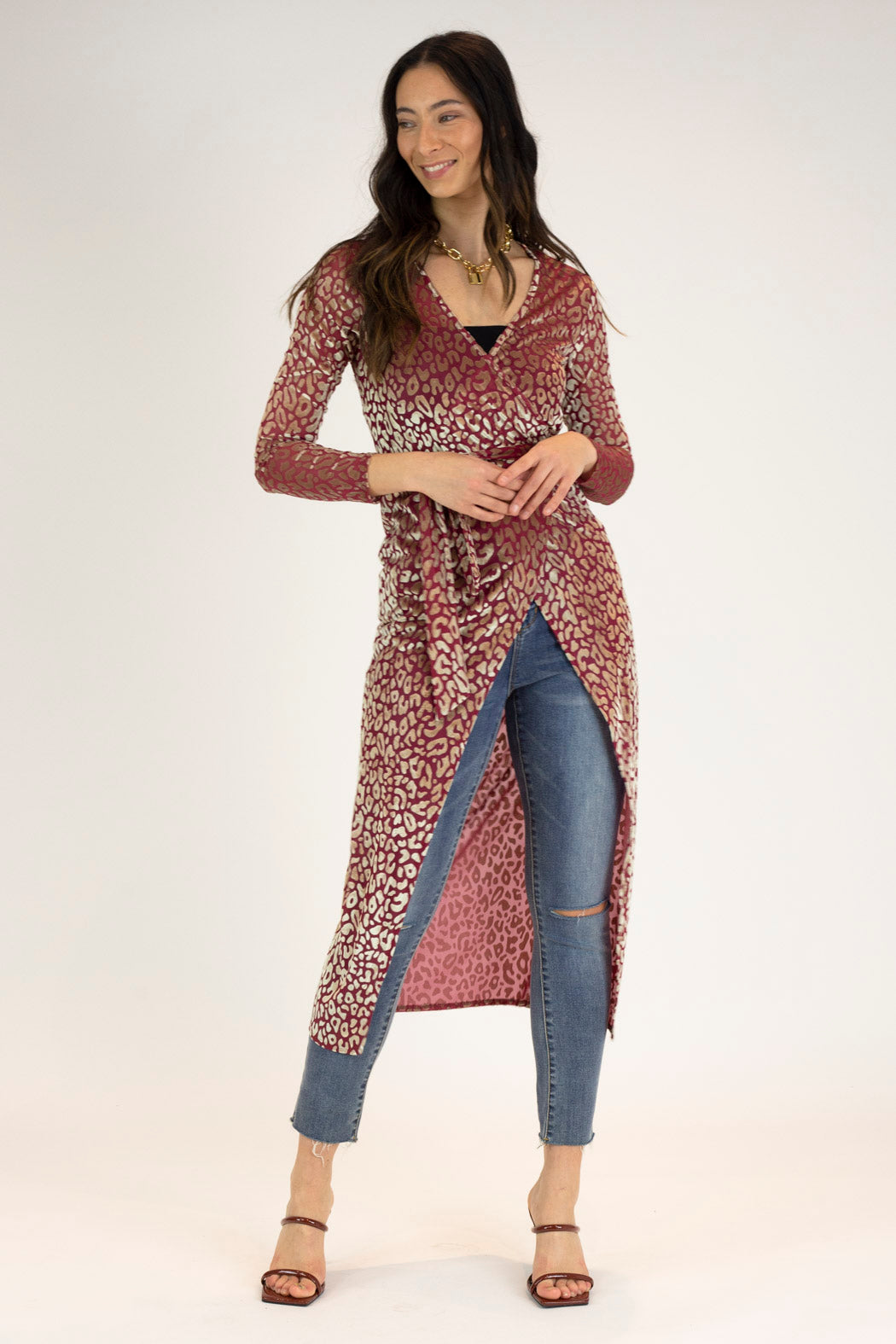 Pink Gold Animal Mesh Wrap Dress - Final Sale