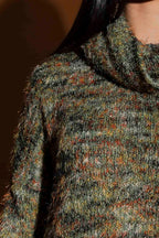 Khaki Speckle Fluffy Roll Neck Jumper
