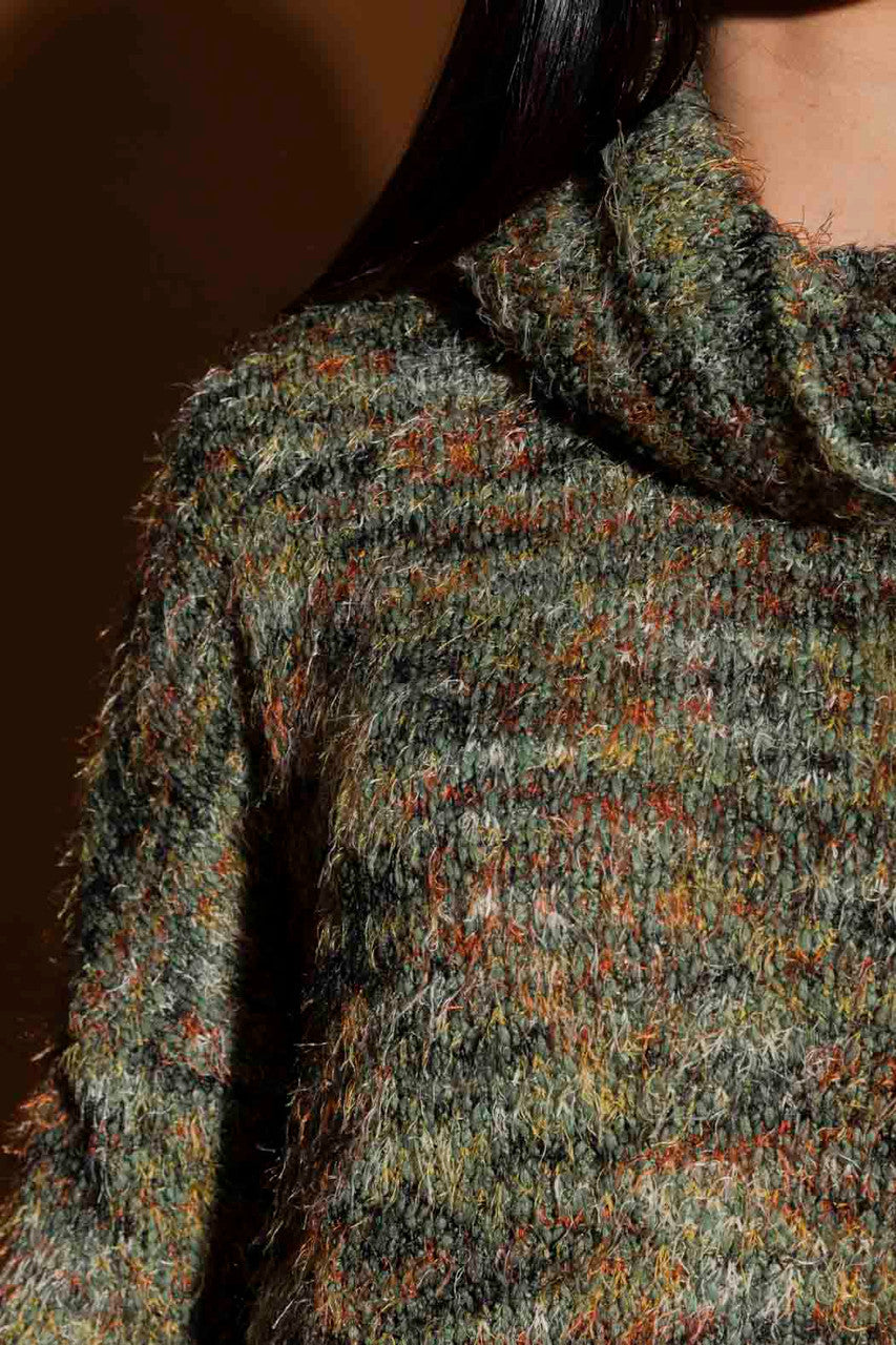 Khaki Speckle Fluffy Roll Neck Jumper