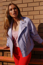 Lilac Vegan Leather Mid Biker Jacket - SALE