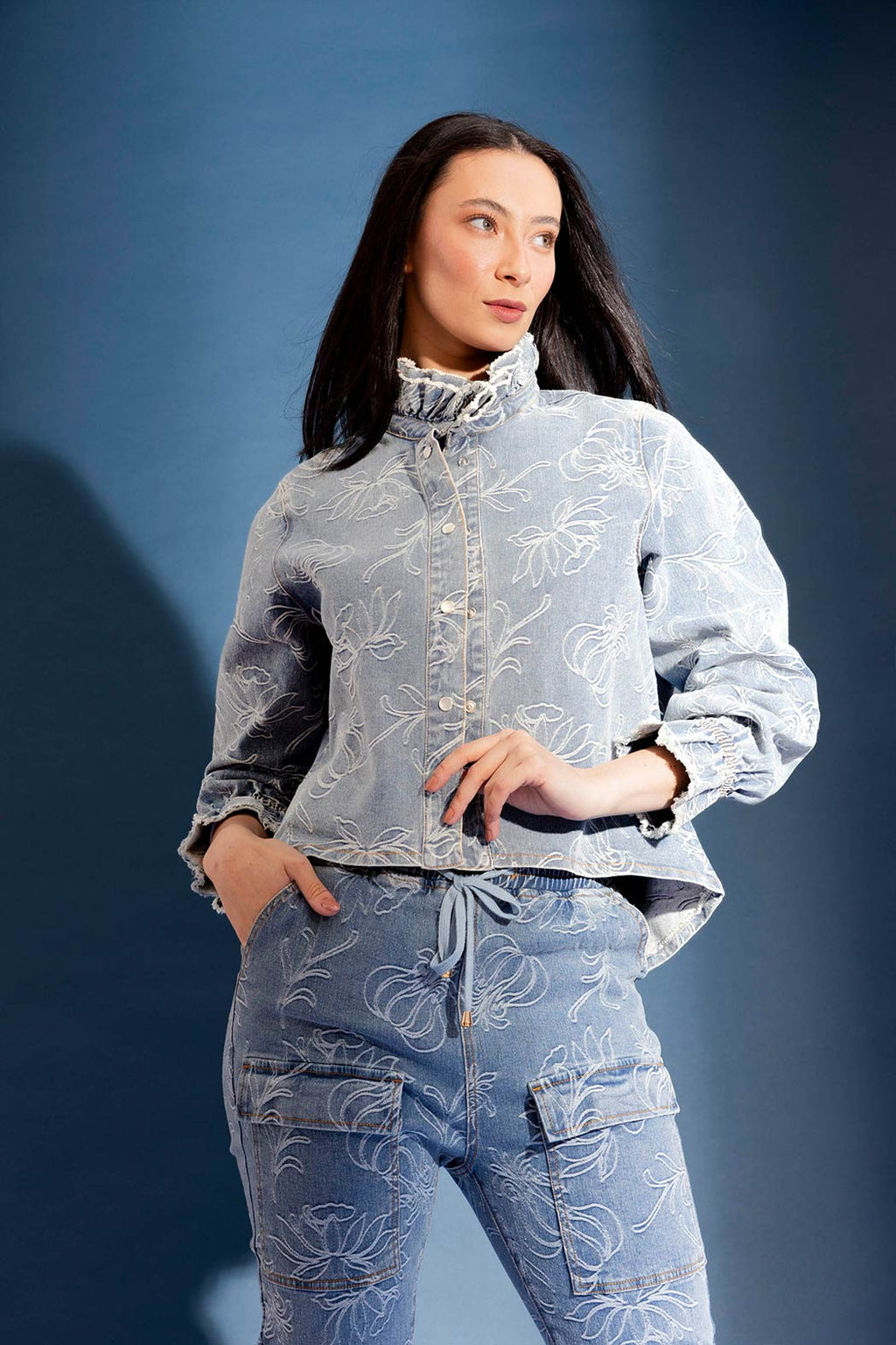 Light Floral Denim Jacket