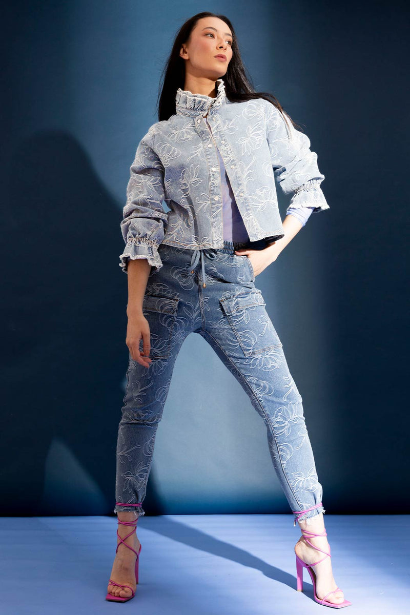 Light Floral Denim Jacket