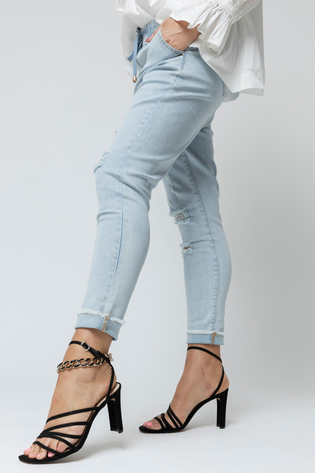 Pale Denim Drawstring Jeans - FINAL SALE