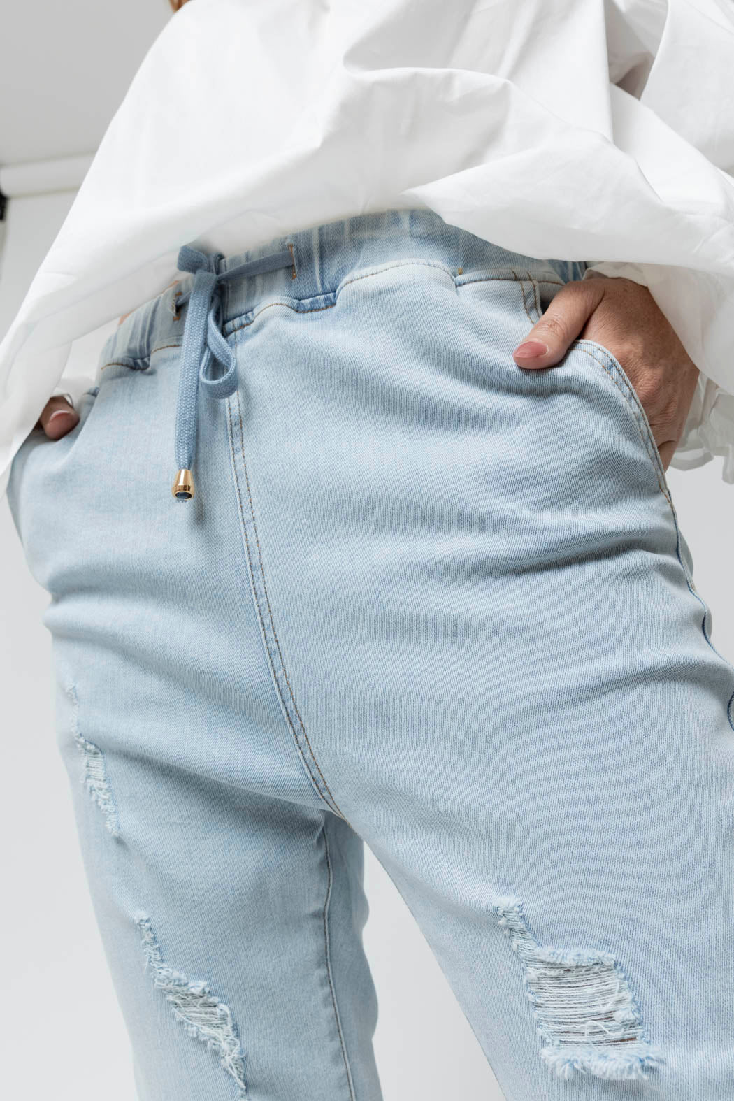 Pale Denim Drawstring Jeans - FINAL SALE