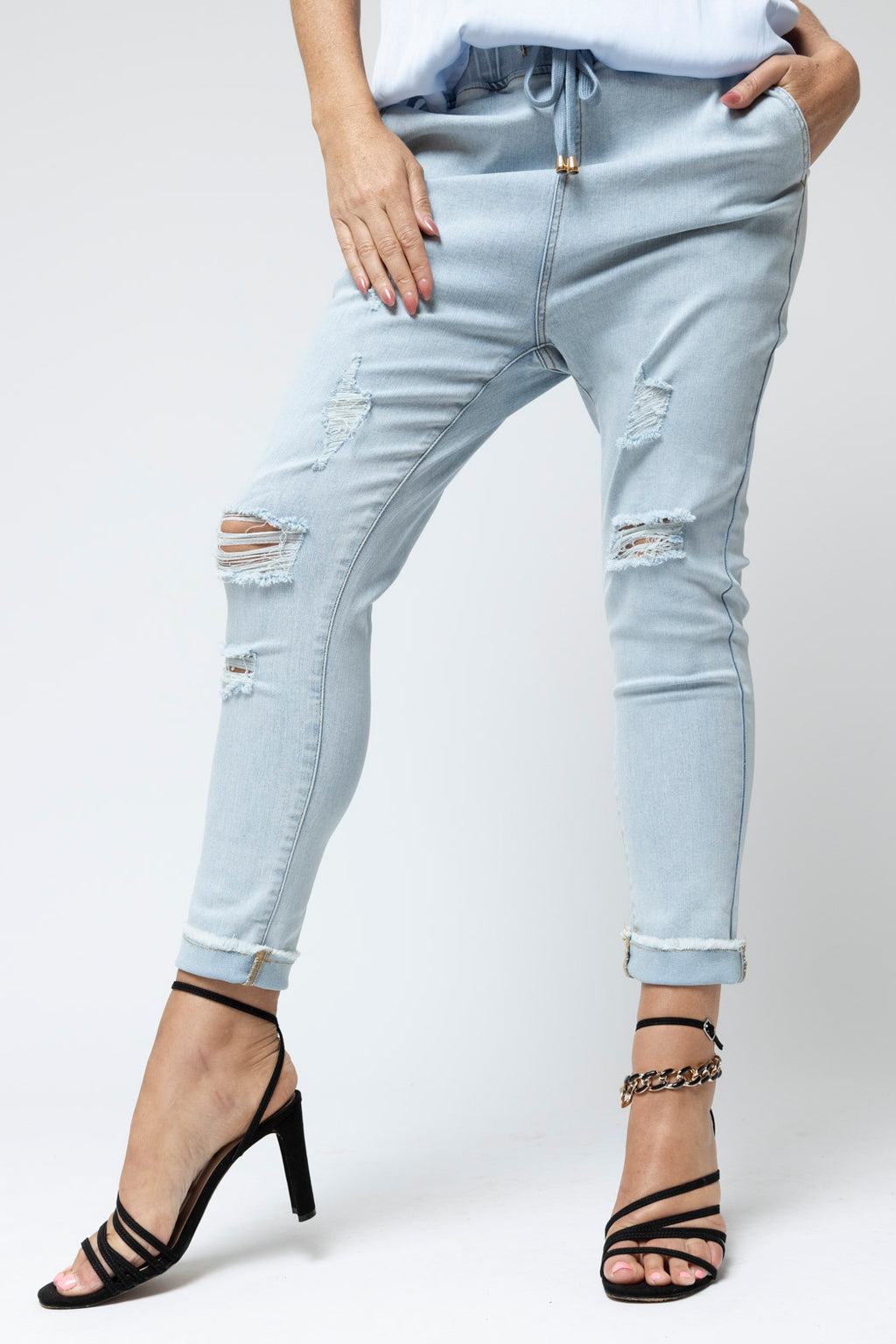 Pale Denim Drawstring Jeans - FINAL SALE