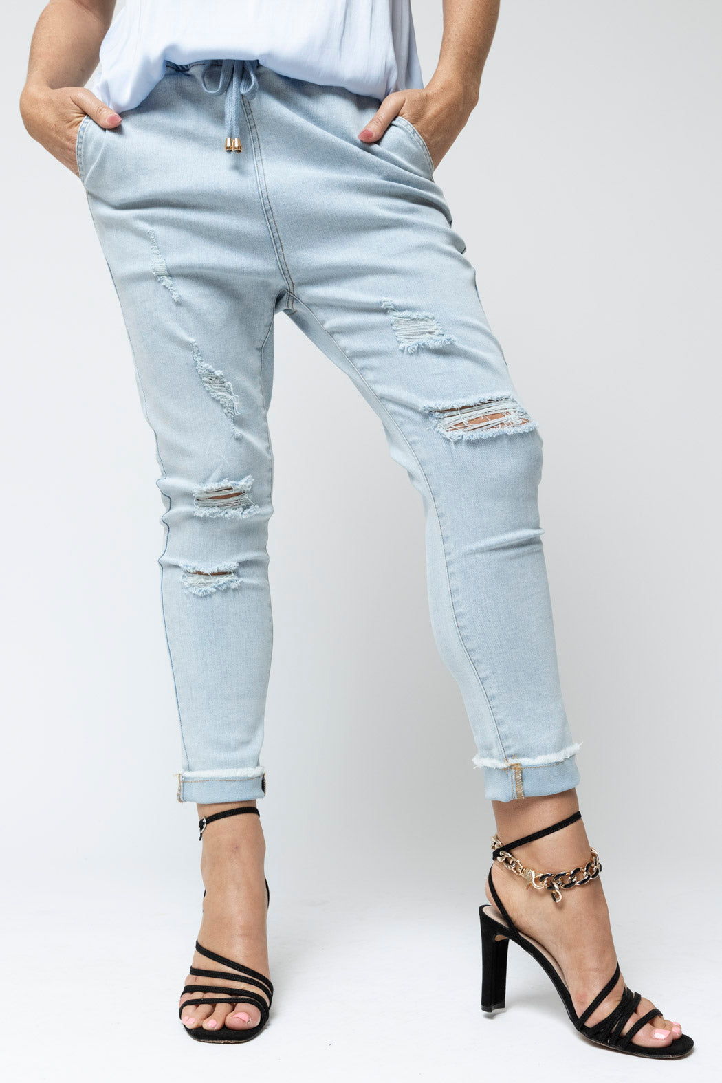 Pale Denim Drawstring Jeans - FINAL SALE